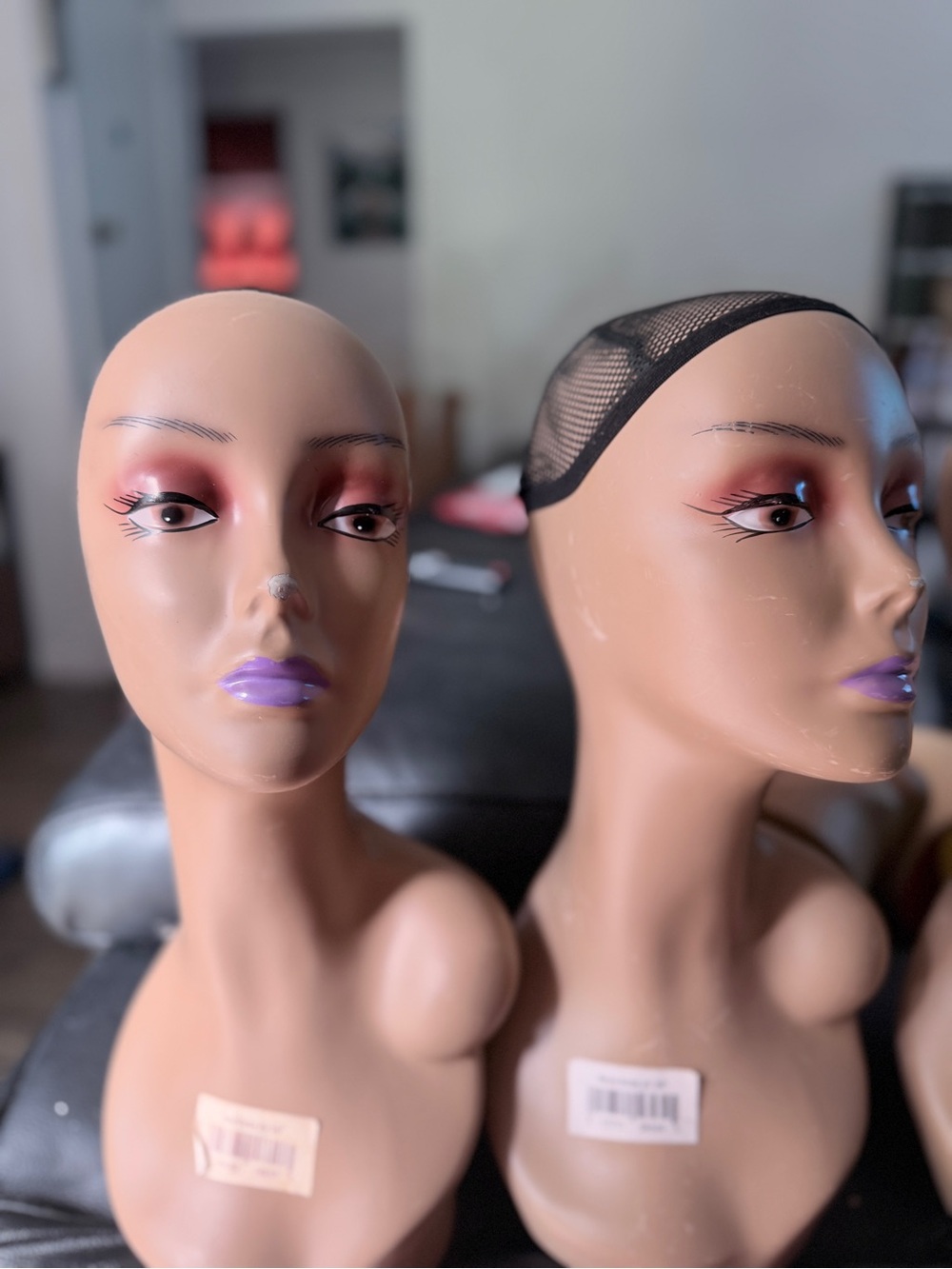 Nude Female Mannequin Head Display with Black Wig Cap